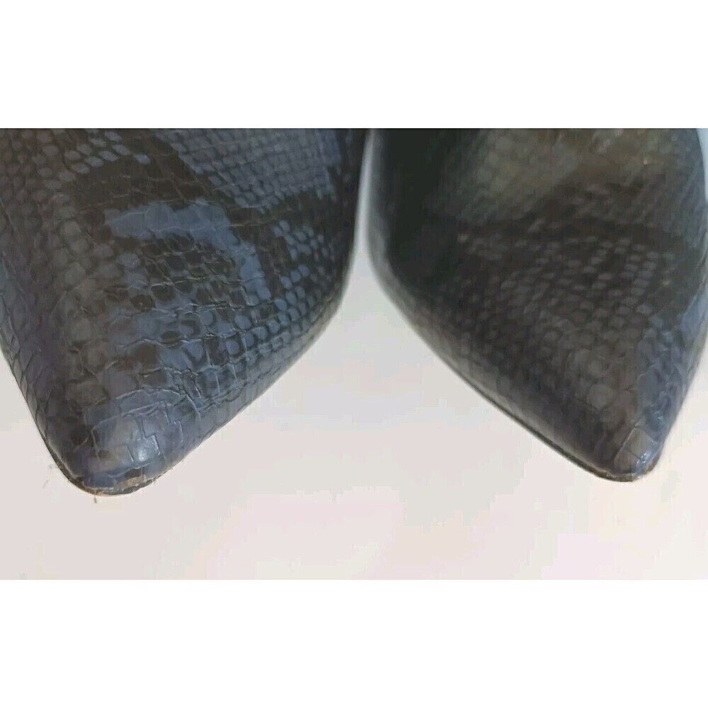 Catherine Maladrino Snake Print Knee Boots 6.5 Black Navy High Heel Pointed Toe - Picture 12 of 12